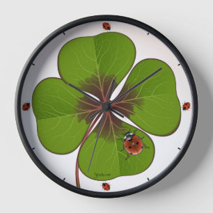 4-LEAF CLOVER With LADY BUG Wall Clock