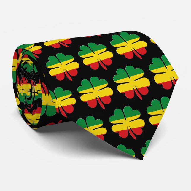 4 Leaf Clovers Pattern Red Yellow Green Rasta Tie (Rolled)