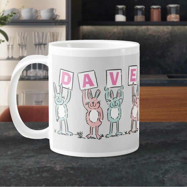 4 Letter Name Fun Rabbit Design Large Coffee Mug (Large Mug with 4-Lettered Name)