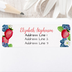 4 Line Return Address Label Red and Blue Berries