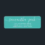 4 LINES Modern Wedding Stylish Return Address<br><div class="desc">4 LINES Modern Wedding Stylish Return Address label
4 LINES Modern Wedding Elegant Stylish Script Return Address simple label in colourful turquoise blue and white typo with couple family names in handwritten calligraphy and return address in standard classic sans serif font. Perfect for rspv and wedding invitations.</div>