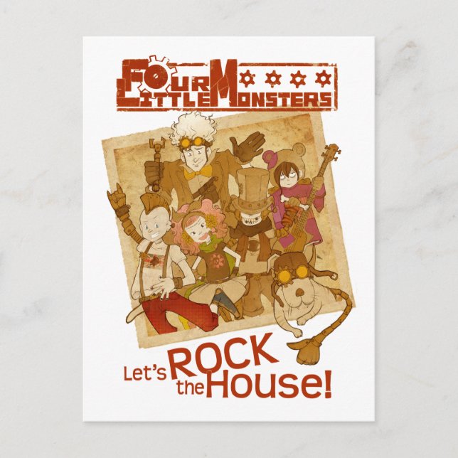 4 Little Monsters - Let's Rock the House Postcard (Front)
