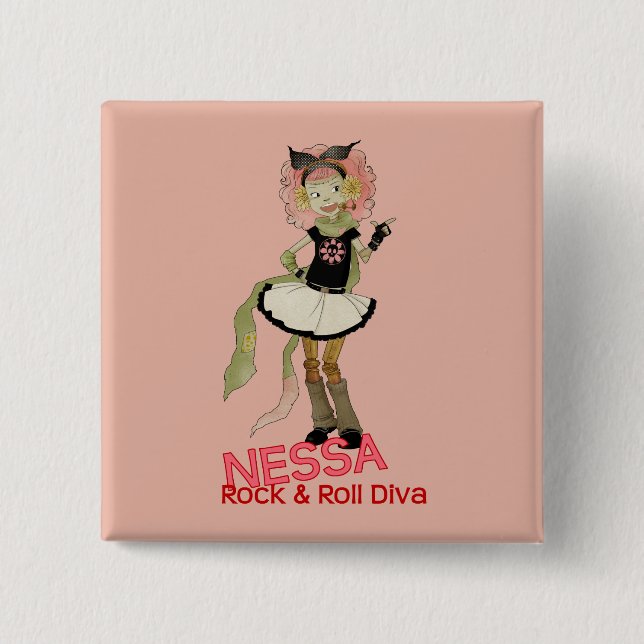 4 Little Monsters - Nessa 2 Inch Square Button (Front)