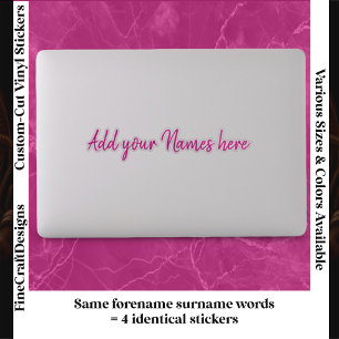 4 Modern Custom Name Laptop Stickers Set Hot Pink