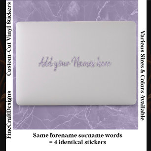 4 Modern Custom Name Laptop Stickers Set Lilac