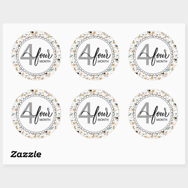 4 Month Milestone Baby Giraffes and Balloons Classic Round Sticker (Sheet)