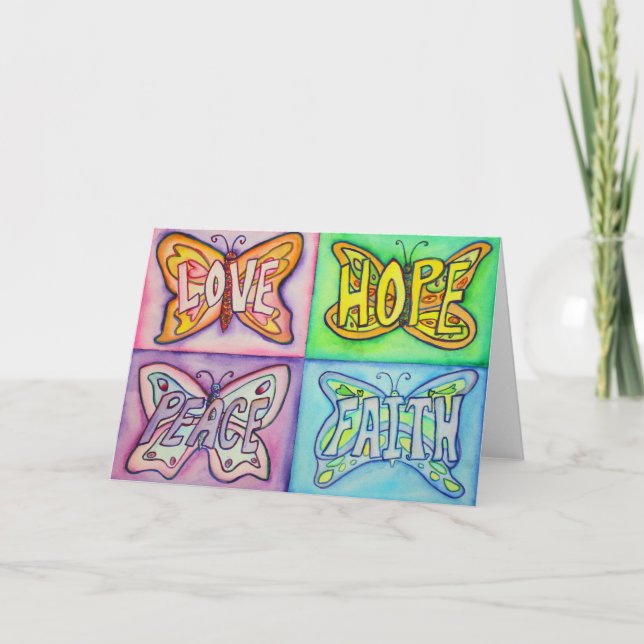 4 Mots Papillon Ailes Art Greeting ou cartes de no (Devant)