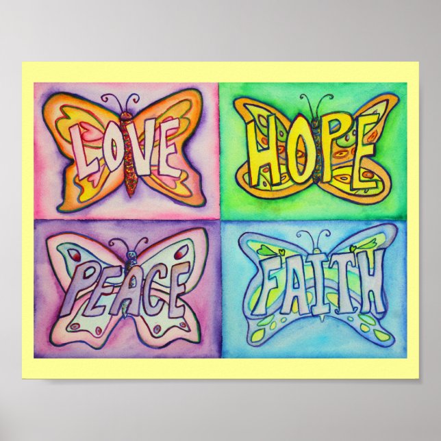 4 Mots Papillon Ailes d'Art Inspirationnel Affiche (Devant)