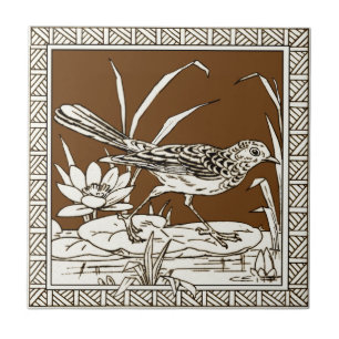 #4 of 12 Repro 1880s Minton Mocha Bird Series Tile