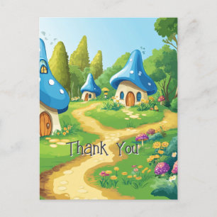 4 of 17 Blue Mushroom village Postcard