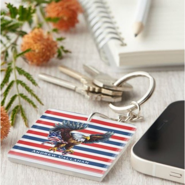  4 of July Bald Eagle Patriotic Colours USA Flag Keychain (Creator Uploaded)