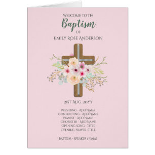 4 page BAPTISM Program - Floral Cross PINK