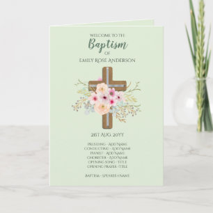 4 page BAPTISM Program - Floral Cross SAGE
