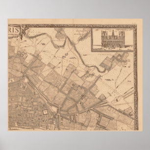 4 Panel Sepia de Rochefort Paris Map Frame 2 Poster