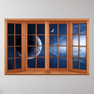 4 Panelled Wooden Window Illusion of the Universe Poster