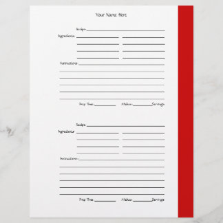 4 par page - Pages de recette recto-verso rouge
