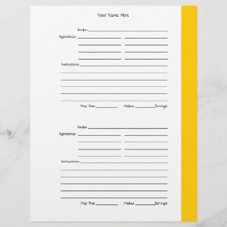 4 per Page - Yellow 2-sided Recipe Pages