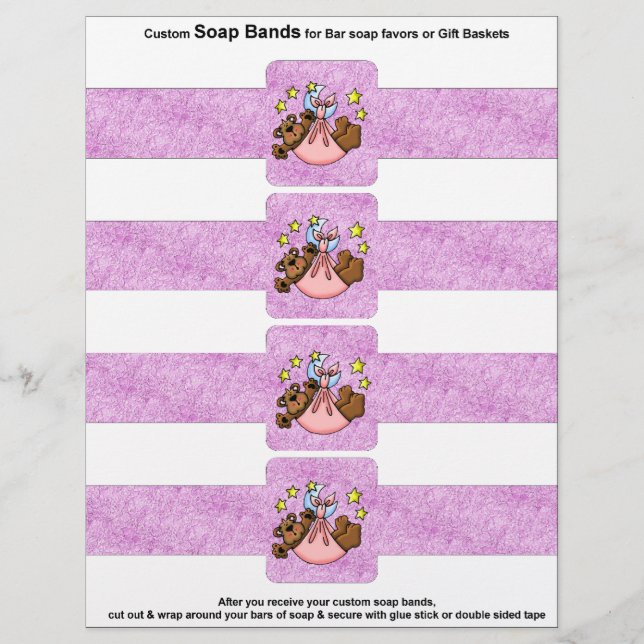 4 per sheet Bar Soap Bands Baby Girl Paper Favours (Front)