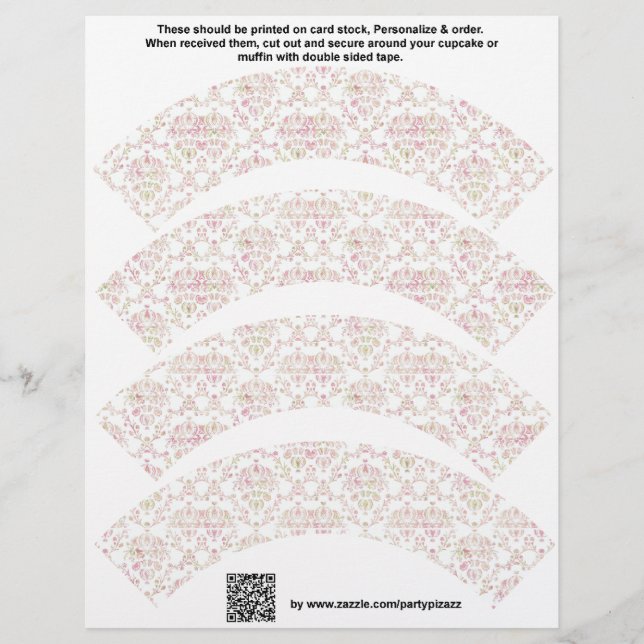 4 per sheet Damask design Custom Cupcake Wrappers (Front)