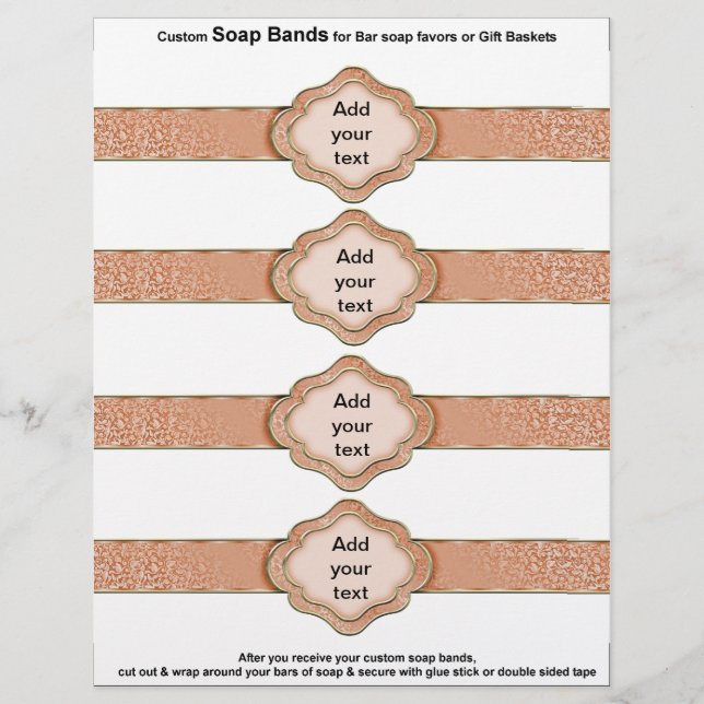 4 per sheet Soap Band Rose Orange Ribbon favours (Front)