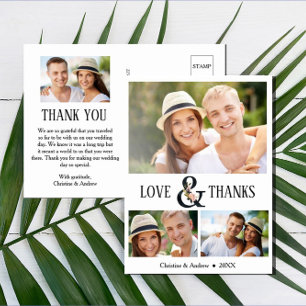 4 Photo (3 + 1) Floral Ampersand Wedding Thank You Postcard