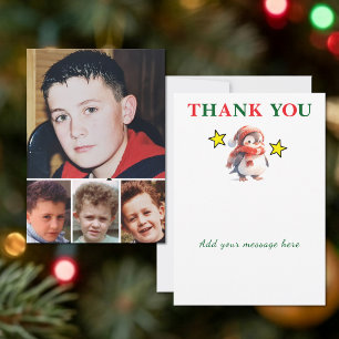 4 photo add message christmas penguin thank you card
