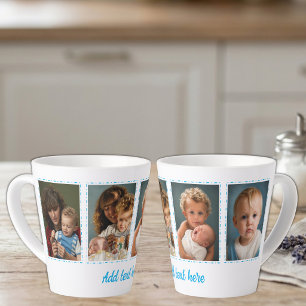 4 photo add text white blue latte mug