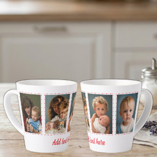 4 photo add text white red latte mug