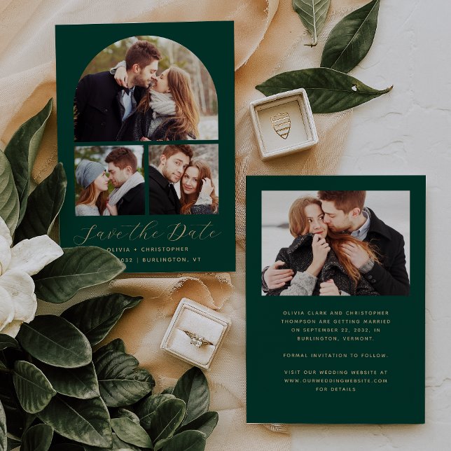 4-Photo Arch Emerald Green Gold Save The Date (Creator Uploaded)