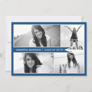 4 Photo Banner Graduation Invitation - Blue