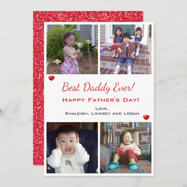 4 Photo Best Daddy Ever Fathers Day Holiday Card (Front/Back)