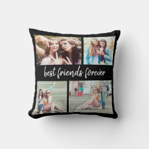 4 Photo Best Friends Forever Black Throw Pillow