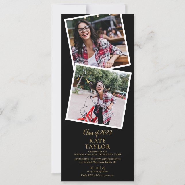 4 Photo Black And Gold Graduation Party Invitation (Devant)