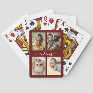 4 photo Black And White Personalized  Playing Card