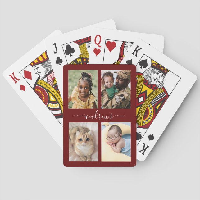 4 photo Black And White Personalized  Playing Card (Back)
