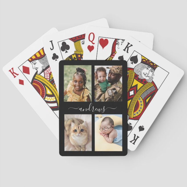 4 photo Black And White Personalized  Playing Cards (Back)