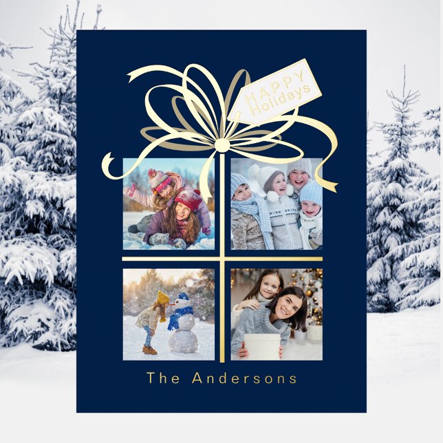 4 Photo Blue Christmas Holiday Card (Creator Uploaded)