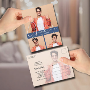 4 Photo Blue Graduation Party Invitation