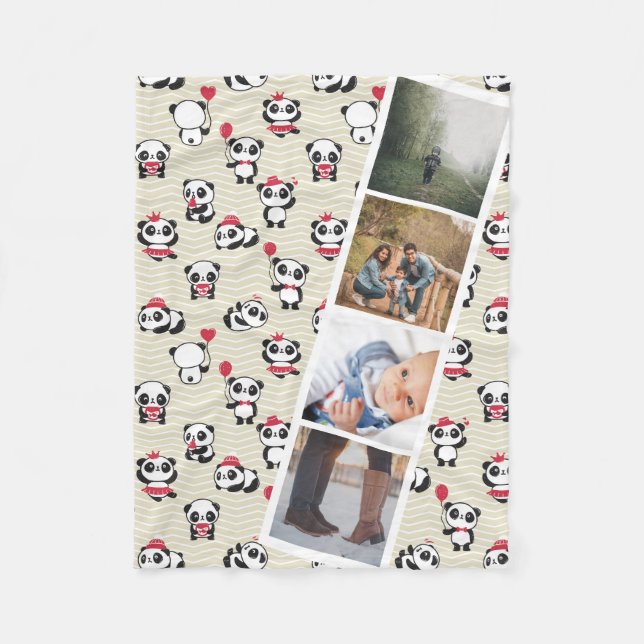 4 Photo Booth Cute Panda Bear Personalized Fleece Blanket (Front)