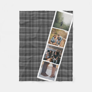 4 Photo Booth Style Grey Tartan Personalized Fleece Blanket
