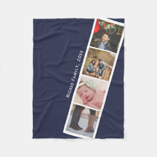 4 Photo Booth Style Personalized Blue Fleece Blanket