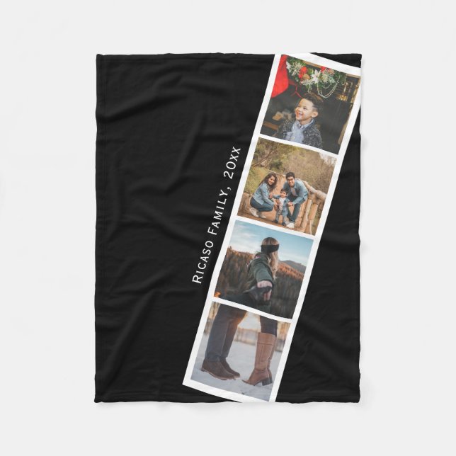 4 Photo Booth Style Personalized Fleece Blanket (Front)