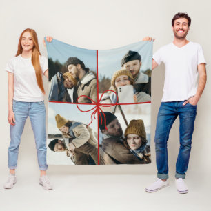 4 Photo Bow Wrap Christmas Newlyweds Modern Fleece Blanket