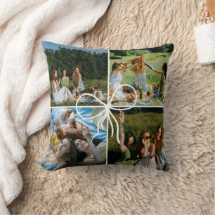 4 Photo Bow Wrap Christmas Present Best Friends Throw Pillow