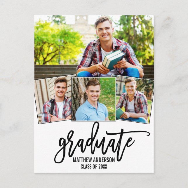 4 Photo Brush Script Graduation Announcement (Front)