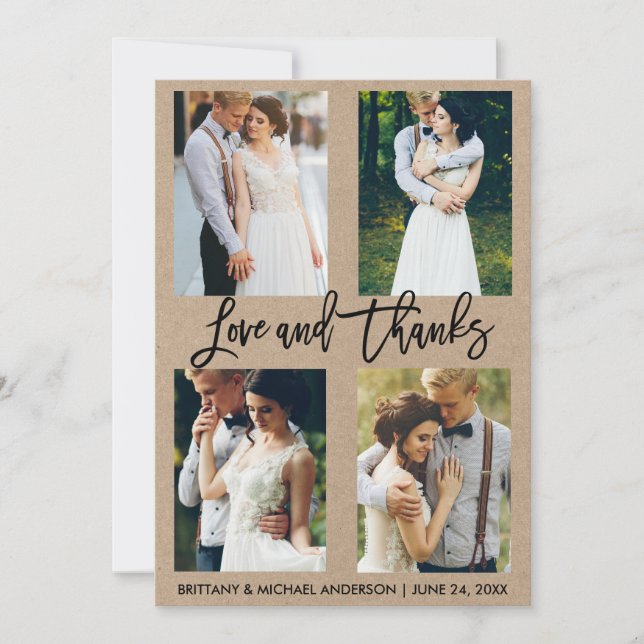 4 Photo Brush Script Love Merci Mariage Kraft (Devant)