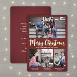 4 Photo Burgundy Merry Christmas Modern Collage Foil Holiday Card<br><div class="desc">Send stylish joyful greetings and share your favourite pictures with a custom four photo collage burgundy and gold foil holiday card. All text on this template is simple to customize to include any wording, such as Merry Christmas, Happy Holidays, Seasons Greetings, New Year Cheers etc. (IMAGE PLACEMENT TIP: An easy...</div>