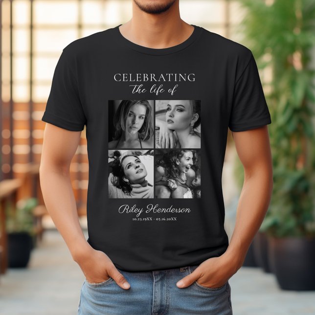 4 Photo Celebration of Life Funeral Black T-Shirt (Creator Uploaded)