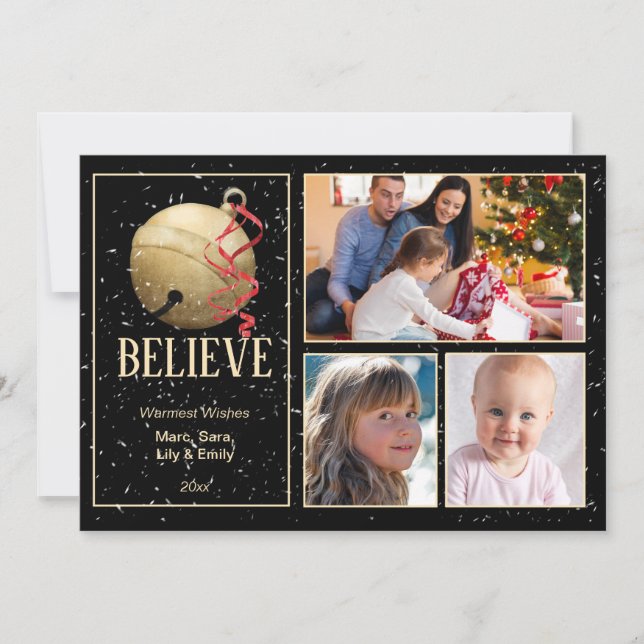 4 Photo Christmas  JINGLE BELL  Holiday Card (Front)