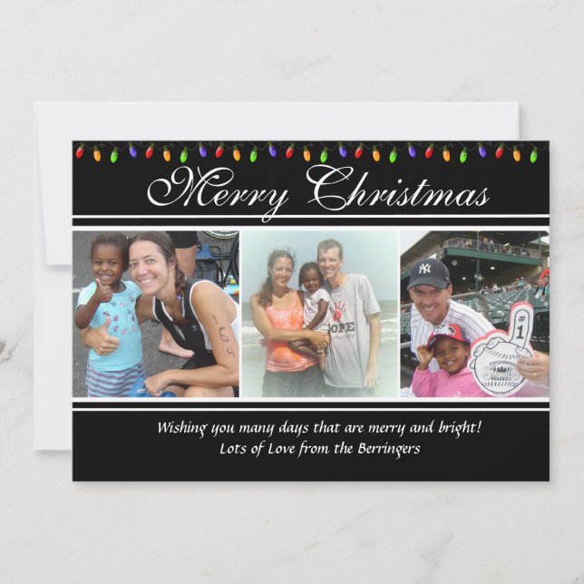 4 Photo Christmas Lights Christmas Card (Front)